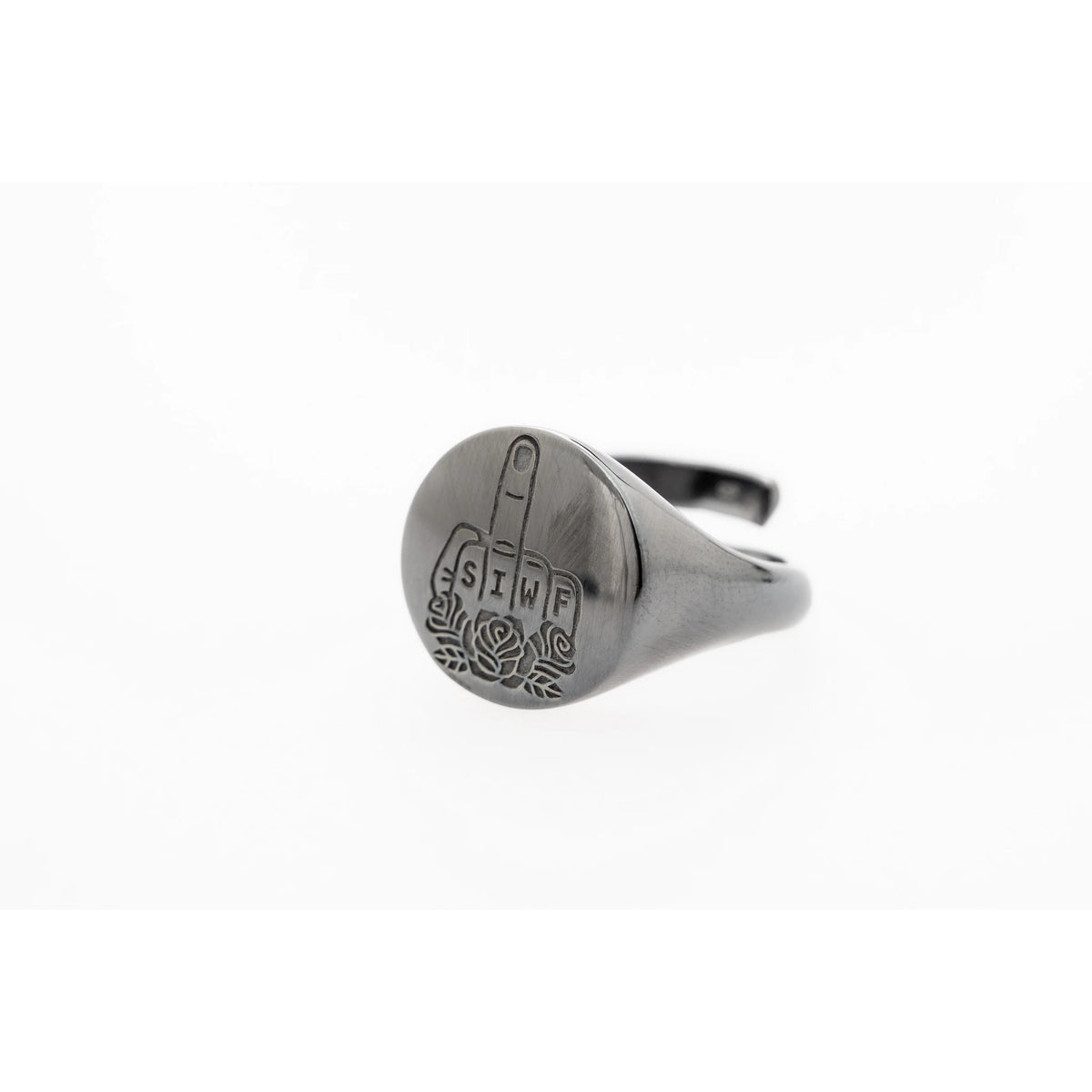SIWF signet ring in black rhodium-plated 925 sterling silver