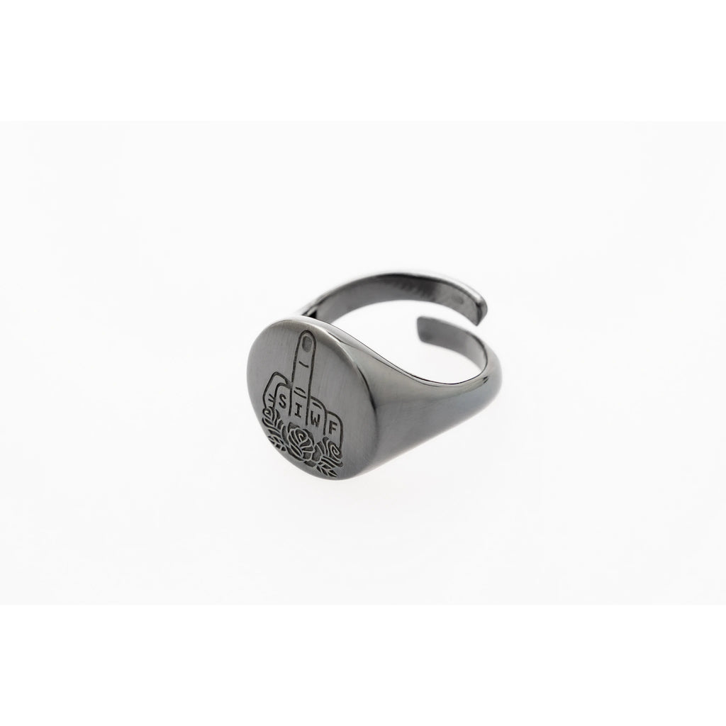 SIWF signet ring in black rhodium-plated 925 sterling silver