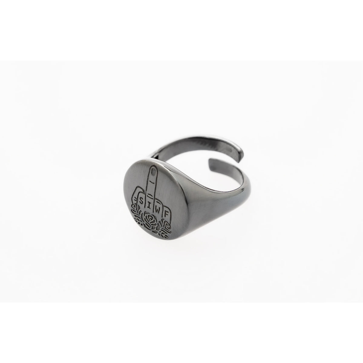 SIWF signet ring in black rhodium-plated 925 sterling silver
