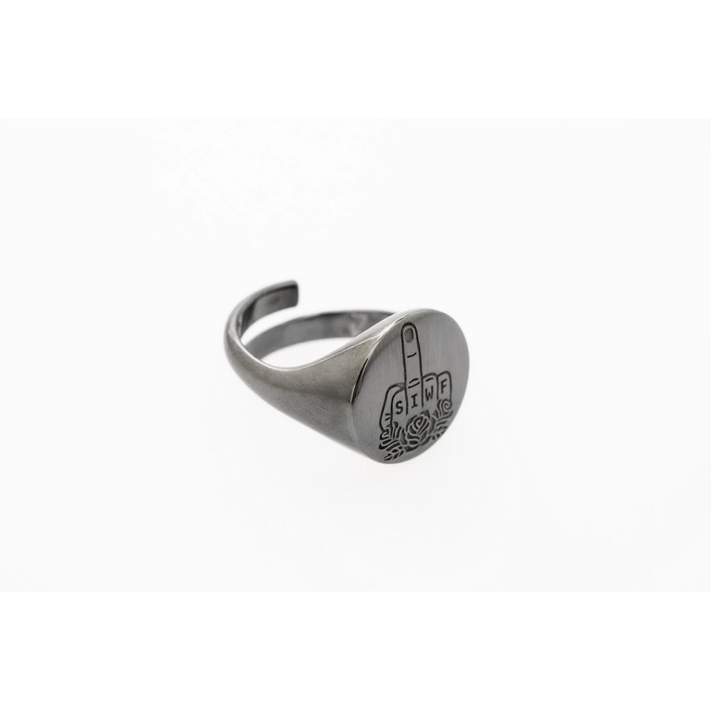 SIWF signet ring in black rhodium-plated 925 sterling silver