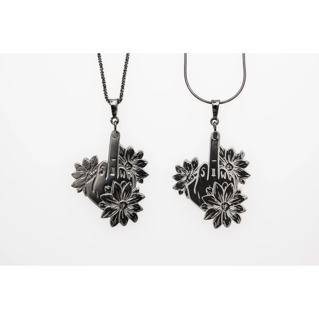 SIWF flower pendant in black rhodium-plated 925 sterling silver