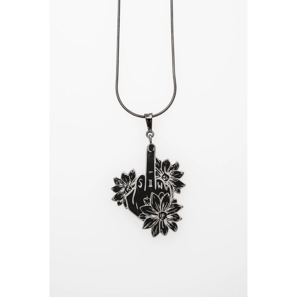 SIWF flower pendant in black rhodium-plated 925 sterling silver