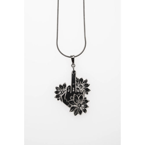 SIWF flower pendant in black rhodium-plated 925 sterling silver