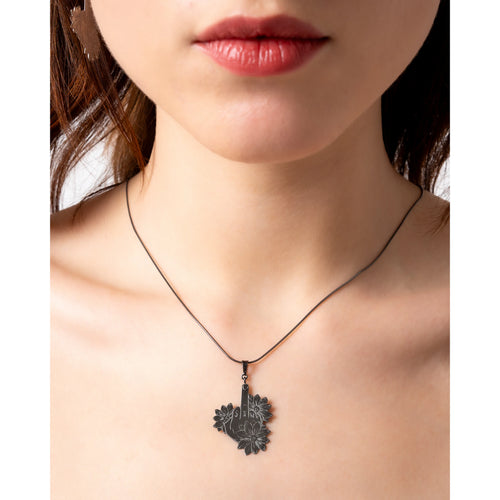 SIWF flower pendant in black rhodium-plated 925 sterling silver