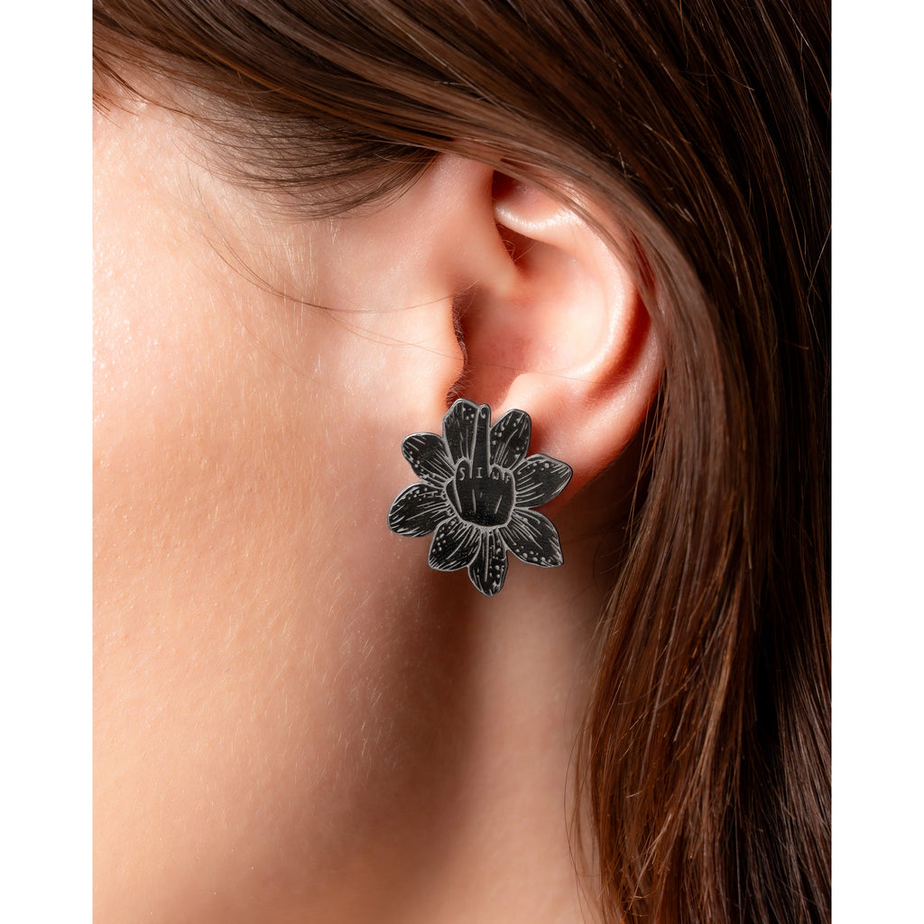 SIWF flower earrings in black rhodium-plated 925 sterling silver