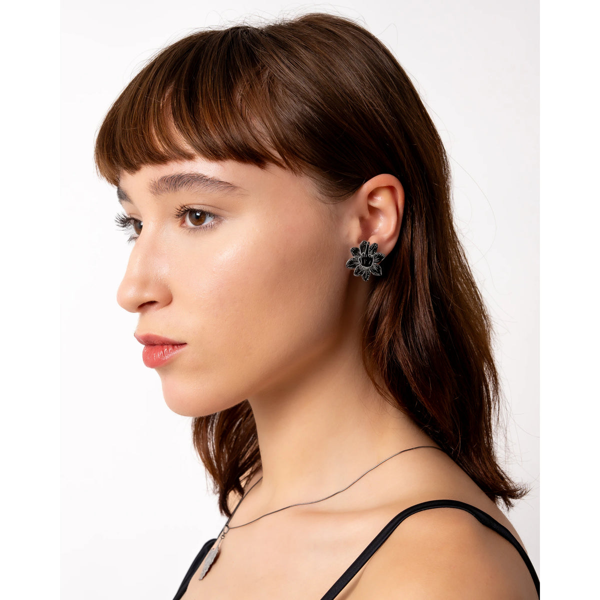 SIWF flower earrings in black rhodium-plated 925 sterling silver
