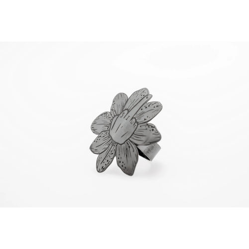 SIWF flower ring in black rhodium-plated 925 sterling silver