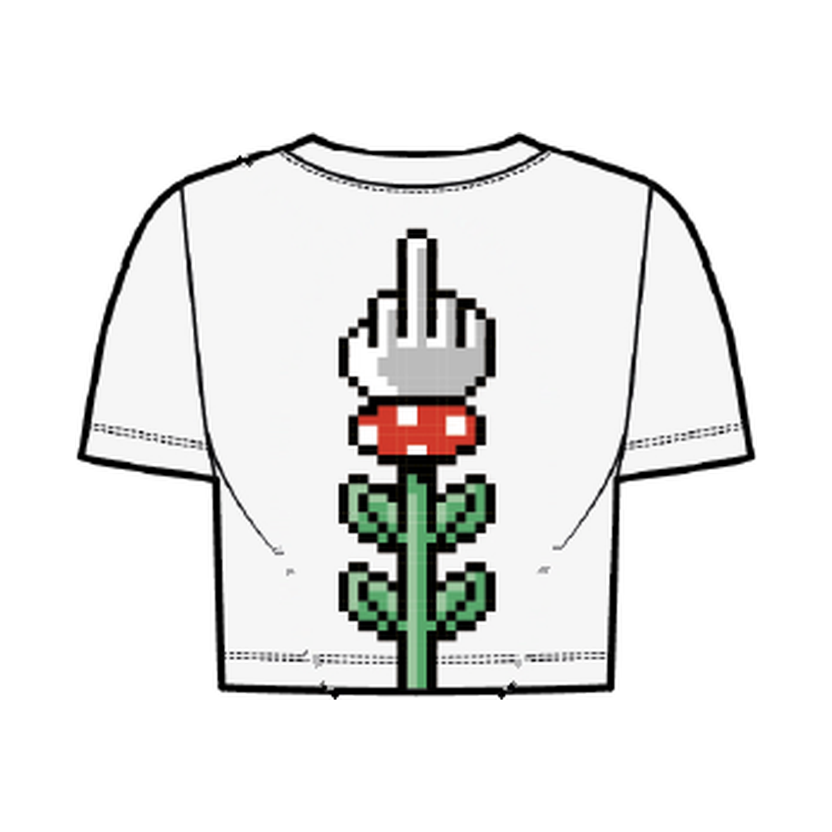 SIWF Unisex 8-Bit T-Shirt in white, back view, design sketch