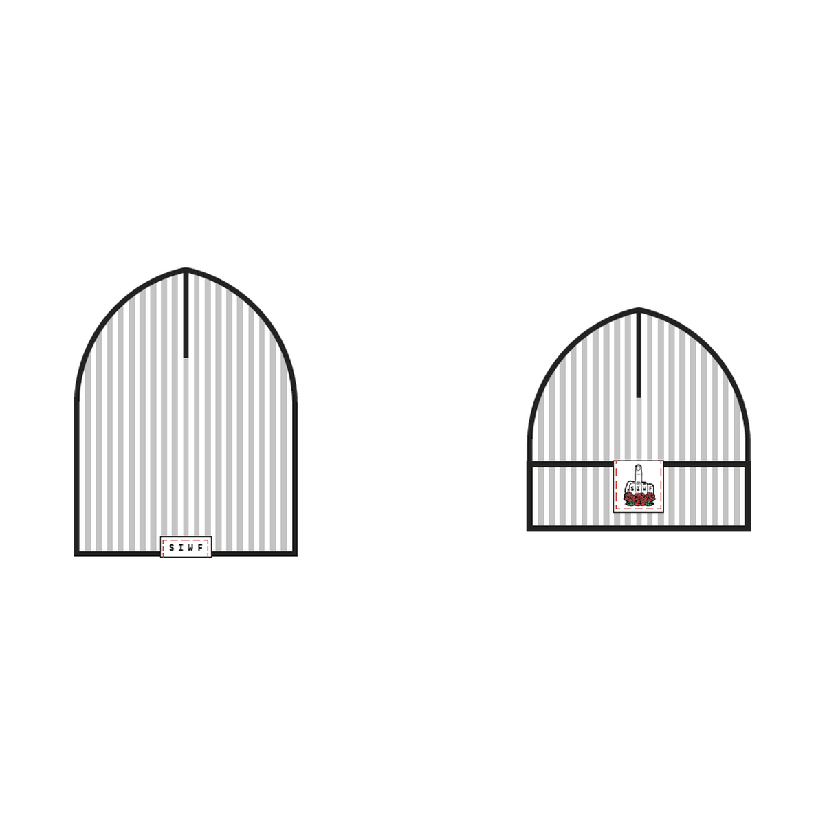 SIWF Unisex 2-Way Beanie in white, worn long and with folded cuff, design sketch