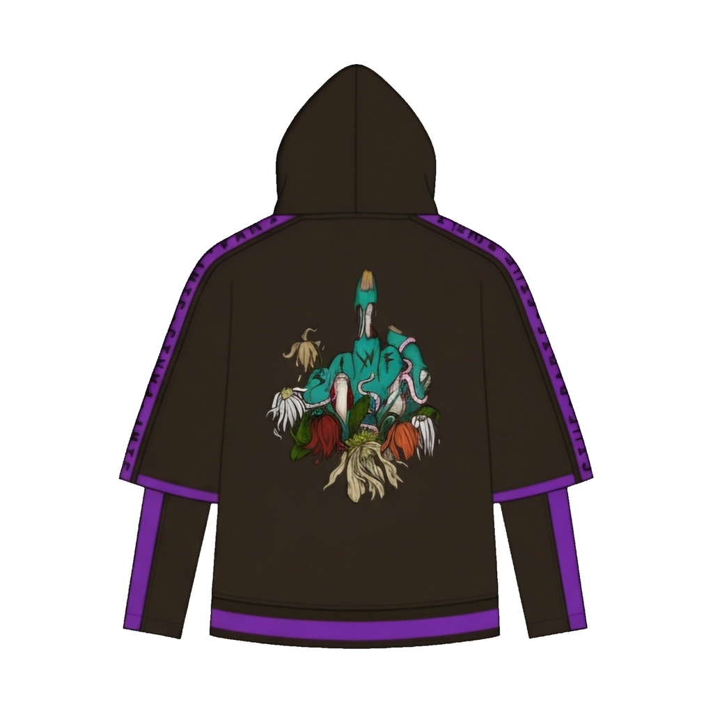 SIWF Double-Sleeve Technical Hoodie in Imperial Purple, back view, design sketch
