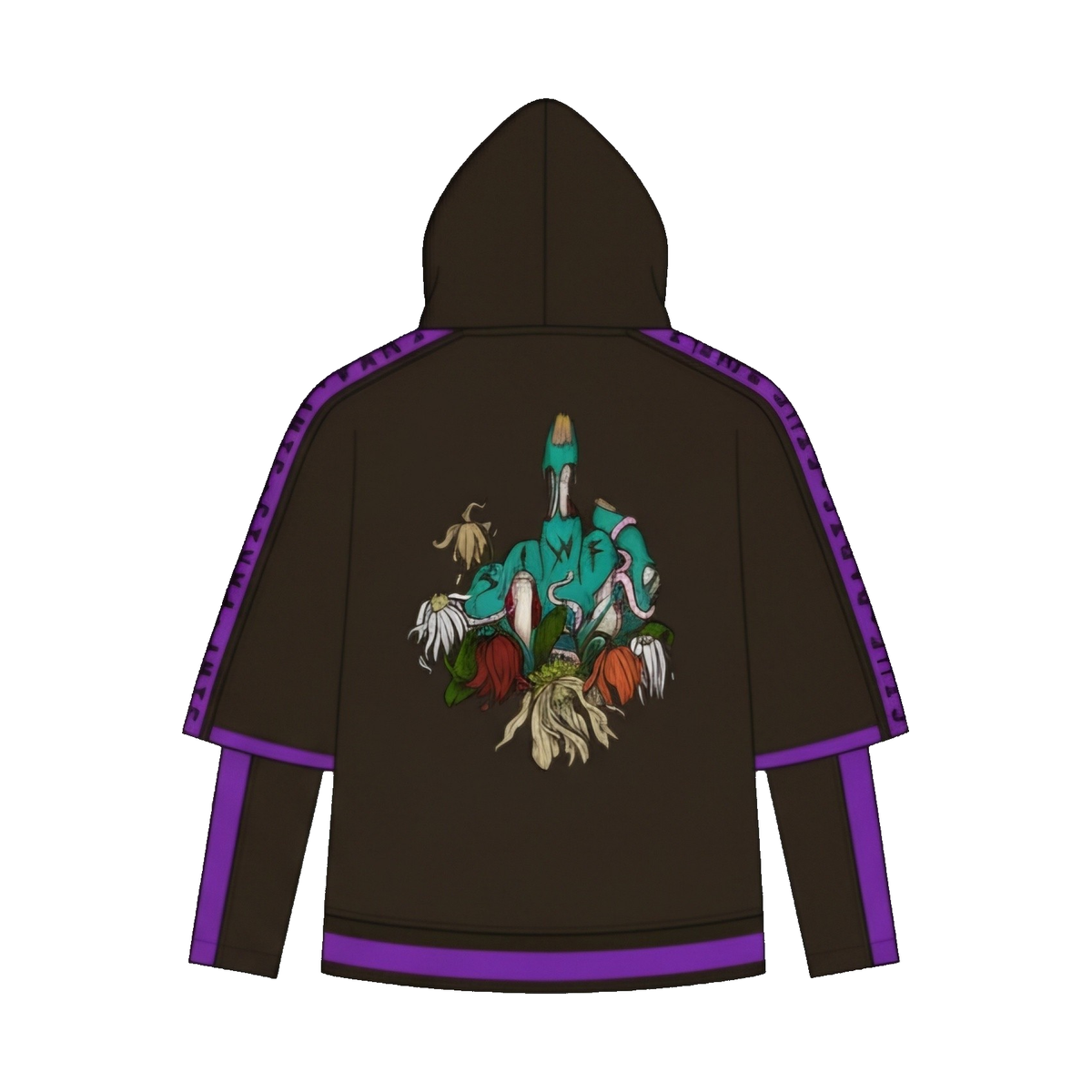 SIWF Double-Sleeve Technical Hoodie in Imperial Purple, back view, design sketch