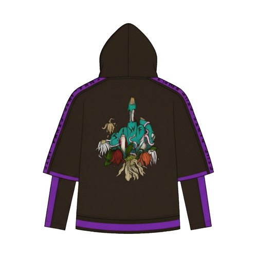 SIWF Double-Sleeve Technical Hoodie in Imperial Purple, back view, design sketch