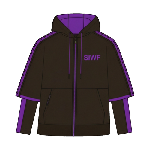 SIWF Double-Sleeve Technical Hoodie in Imperial Purple, front view, design sketch