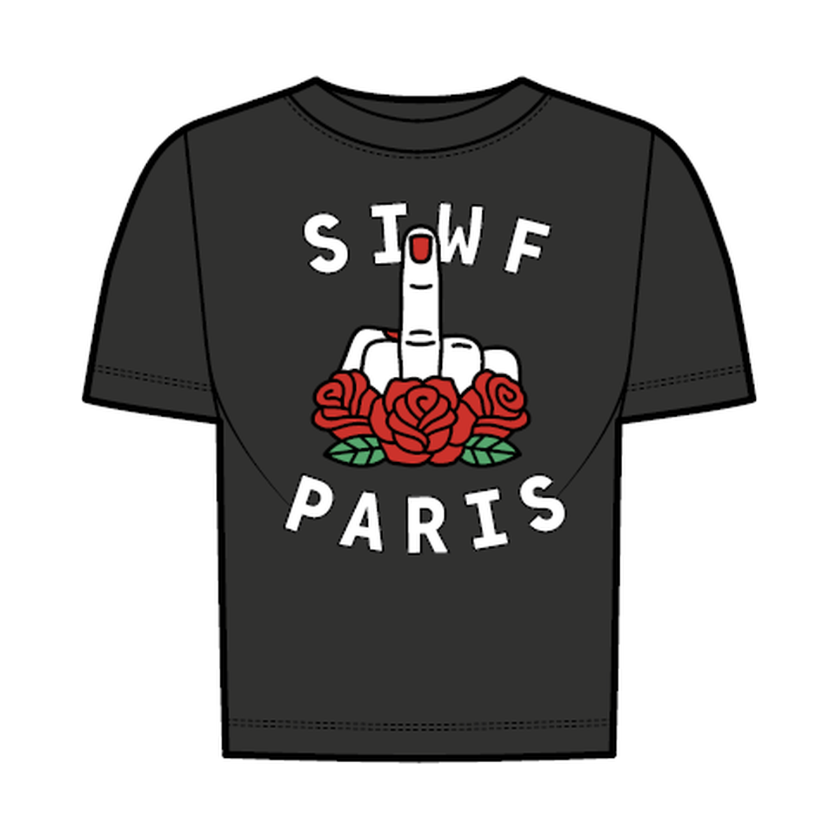 SIWF Women's SIWF Paris T-Shirt in black, front view, design sketch