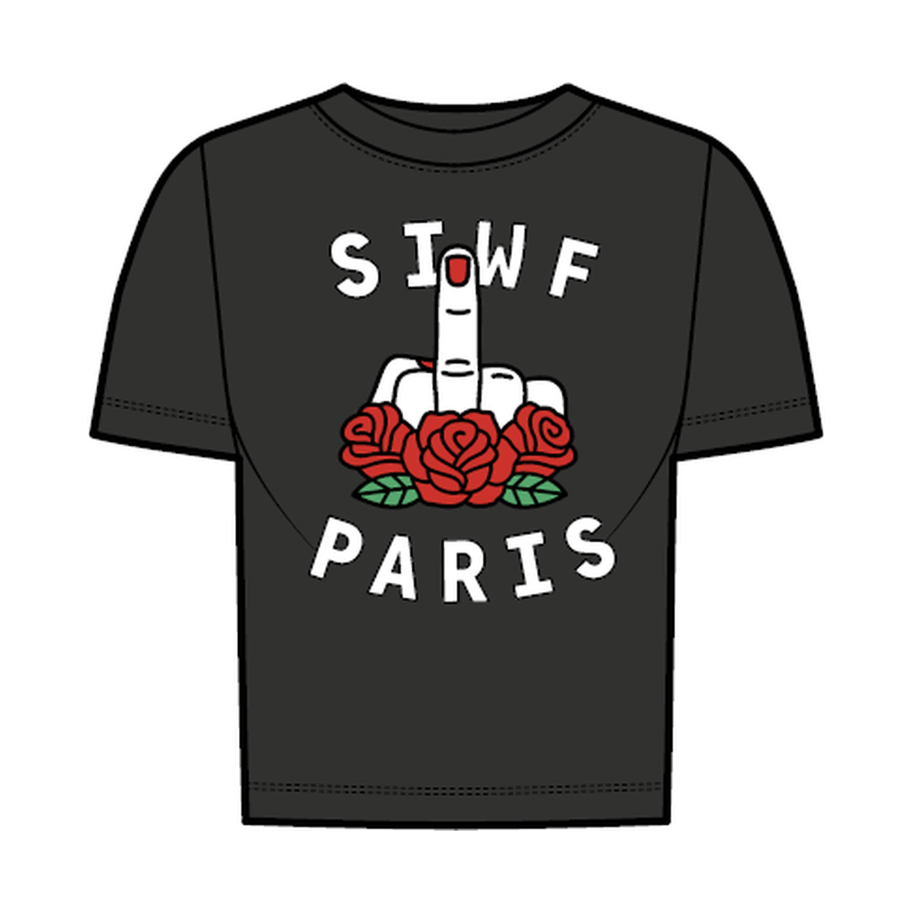 SIWF Women's SIWF Paris T-Shirt in black, front view, design sketch