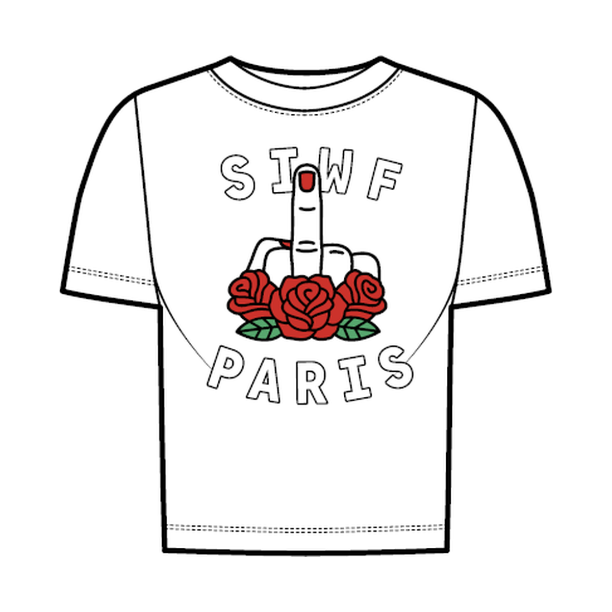 SIWF Women's SIWF Paris T-Shirt in white, front view, design sketch