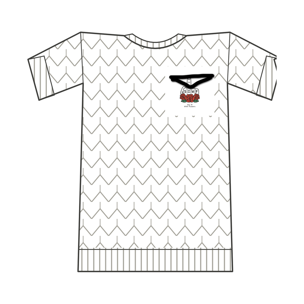 SIWF Unisex Wool-Texture T-Shirt in white, front view, design sketch