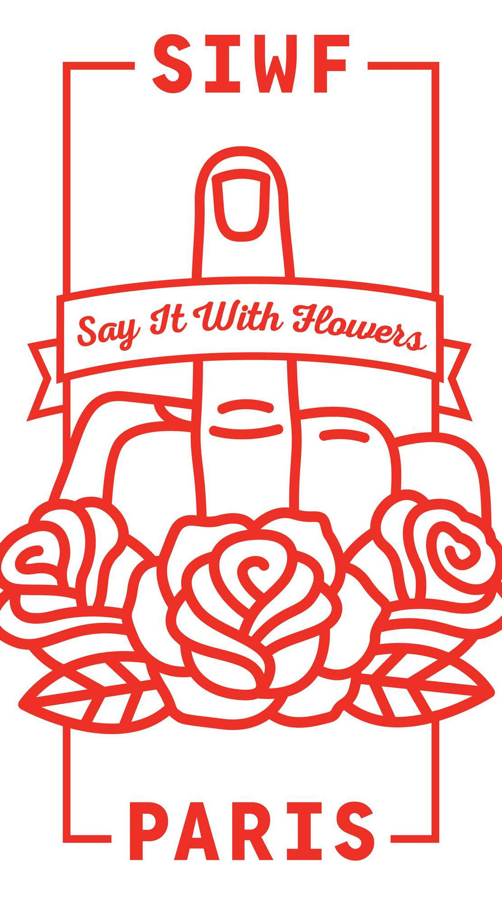 SIWF white beach towel with a red raised middle finger and roses emblem